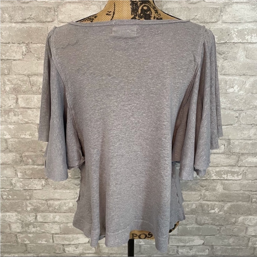 Anthropologie T.la Organic Cotton Grey Flutter Sleeve Top - Picture 5 of 5